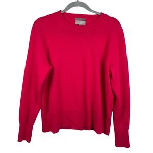 J. Crew 100% Cashmere Classic Fit Crewneck Size Large Deep Bright Pink EUC